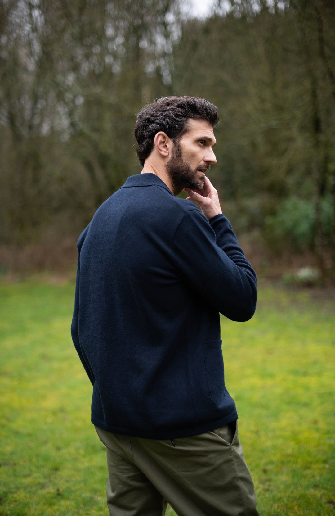 navy mens cotton knitted work shirt by paul james knitwear