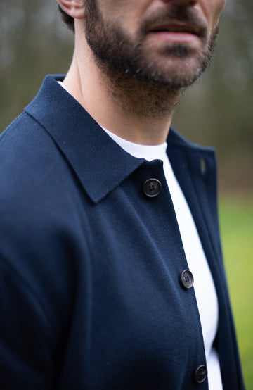 navy mens cotton knitted work shirt by paul james knitwear
