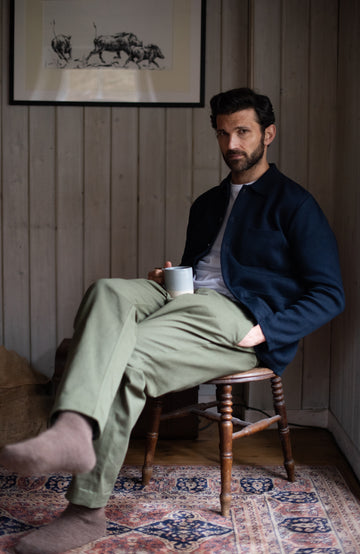 navy mens cotton knitted work shirt by paul james knitwear