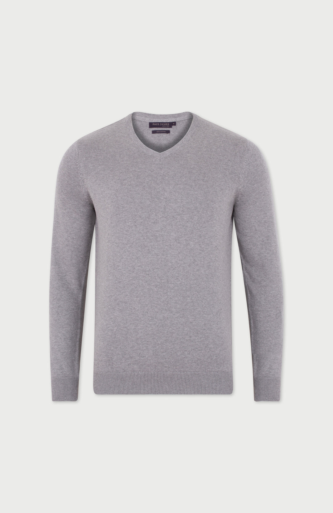 Grey Men's V-neck Cotton Sweater by Paul James