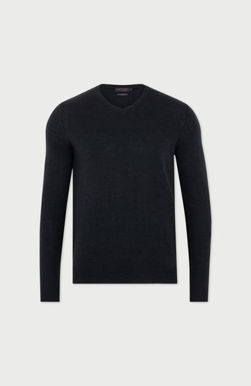 black Men's V-neck Cotton Sweater by Paul James