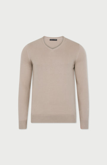 linen Men's V-neck Cotton Sweater by Paul James