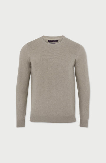 beige mens cotton crew neck sweater by Paul James