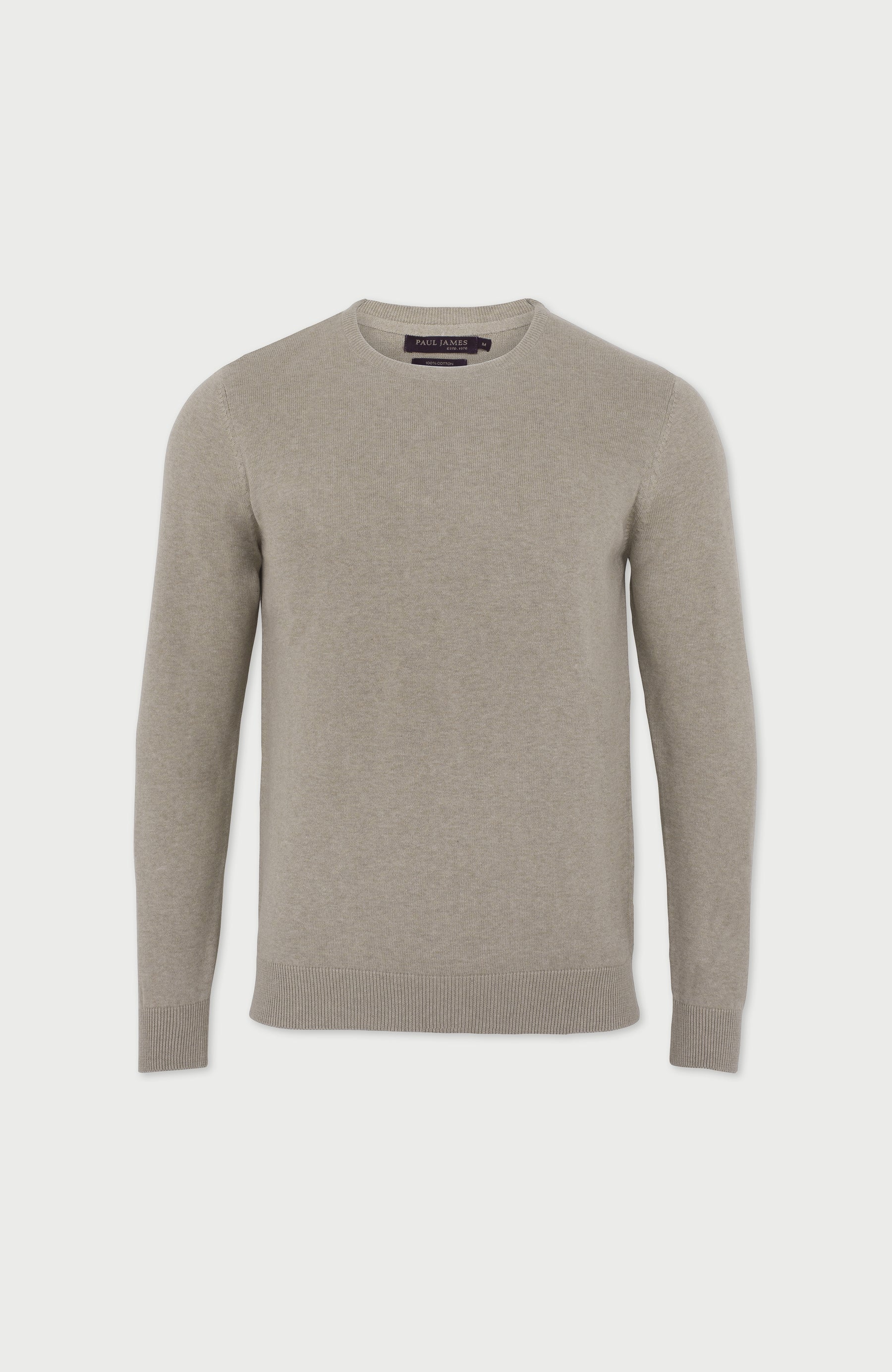 beige mens cotton crew neck sweater by Paul James