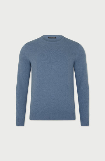 blue mens cotton crew neck sweater by Paul James