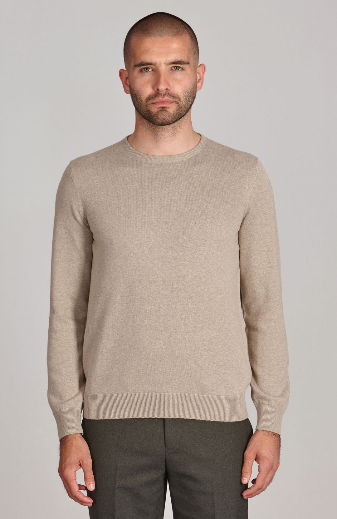 beige mens crew neck cotton jumper