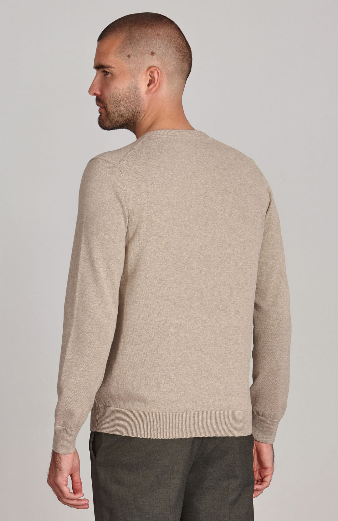 beige mens crew neck cotton jumper