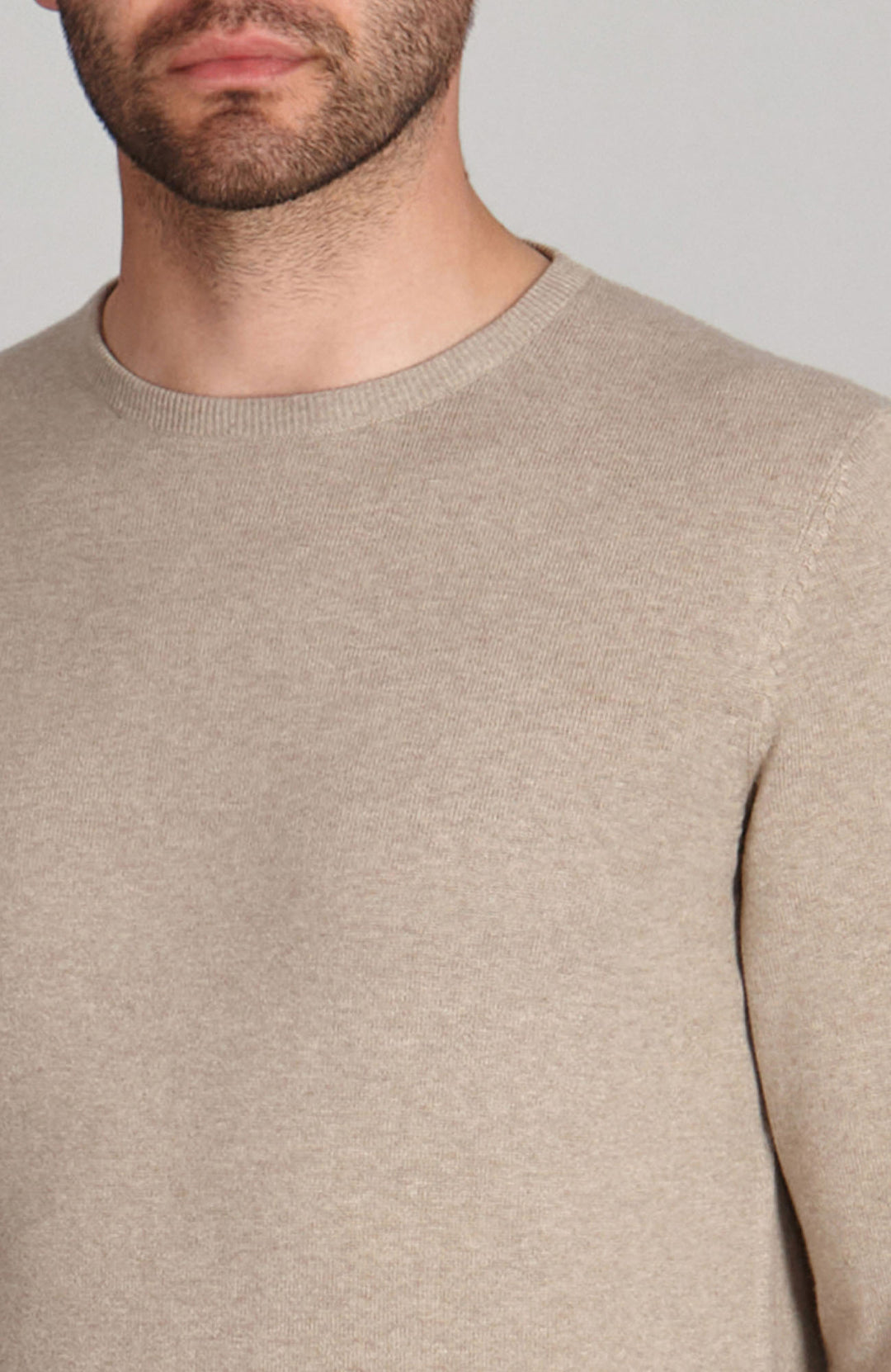 beige mens crew neck cotton jumper