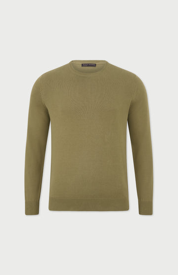 green mens cotton crew neck sweater by Paul James