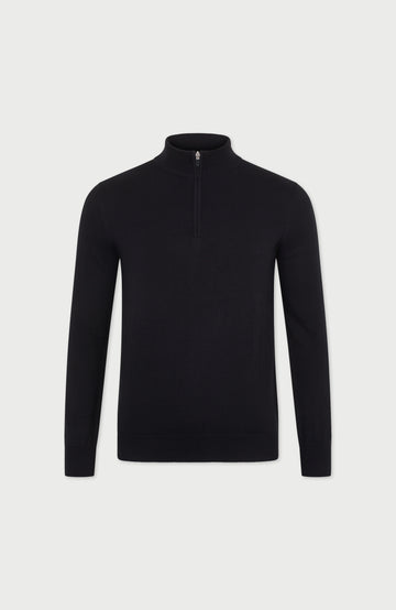 black mens cotton zip neck jumper by paul james
