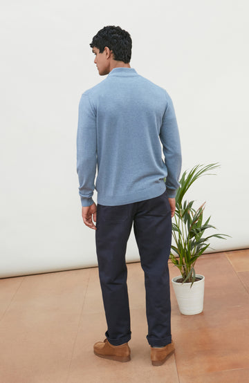 Mens Lightweight Cotton Zip Neck Jumper