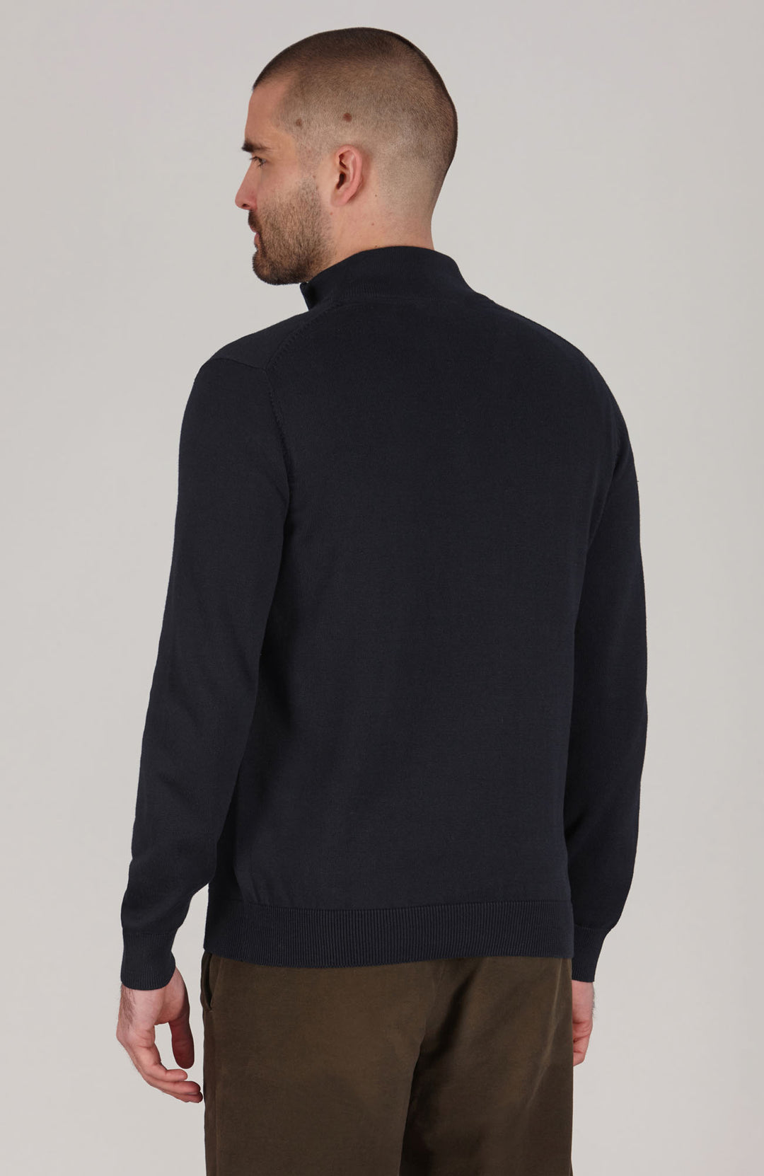 navy mens zip neck cotton jumper By Paul James