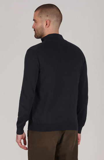 navy mens zip neck cotton jumper By Paul James