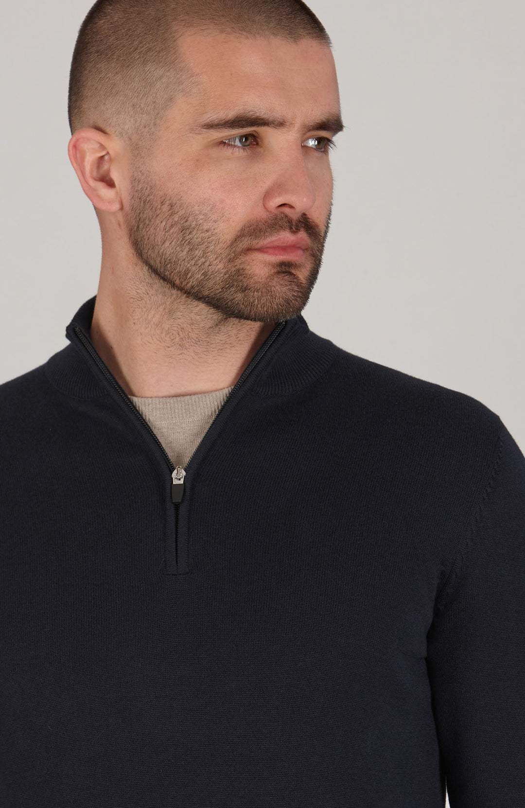 navy mens zip neck cotton jumper By Paul James