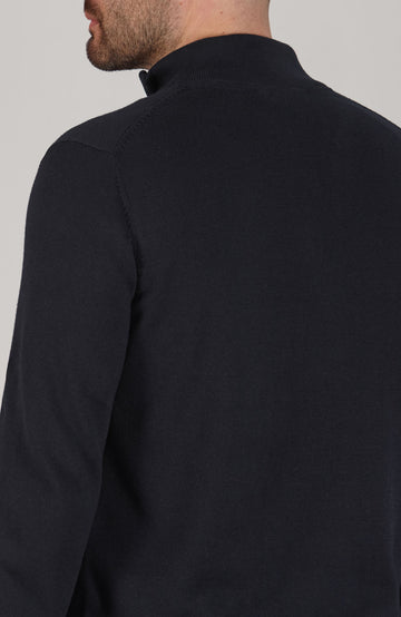 navy mens zip neck cotton jumper By Paul James