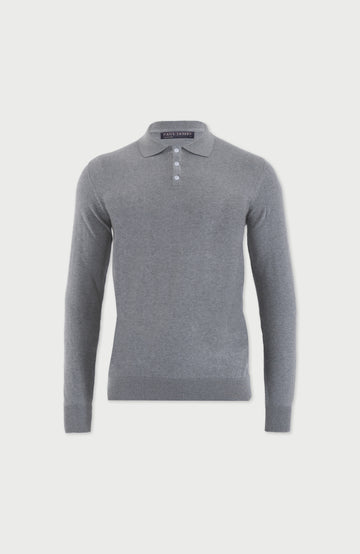 Mens Lightweight Cotton Long Sleeve Knitted Polo Shirt