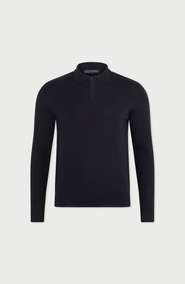 Mens Lightweight Cotton Long Sleeve Knitted Polo Shirt