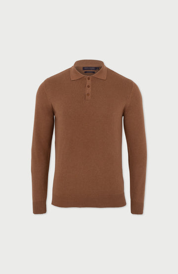 Mens Lightweight Cotton Long Sleeve Knitted Polo Shirt