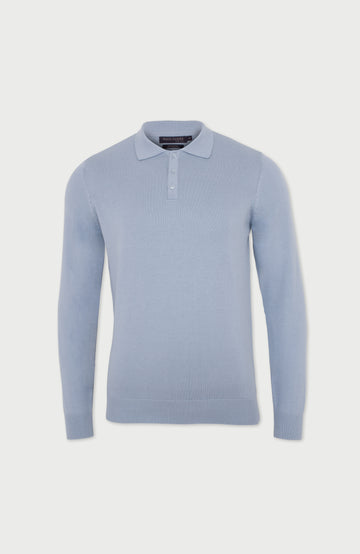 Mens Lightweight Cotton Long Sleeve Knitted Polo Shirt