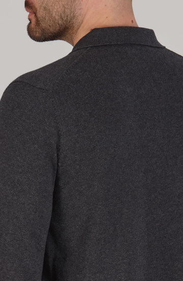 Mens Lightweight Cotton Long Sleeve Knitted Polo Shirt