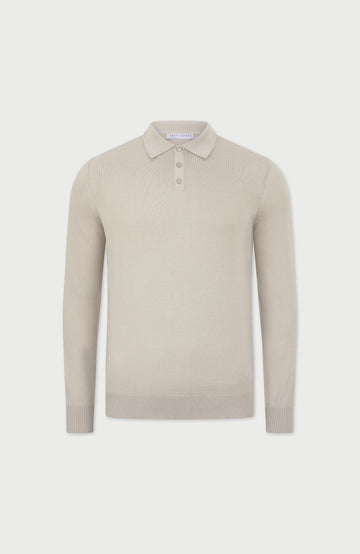 Mens Lightweight Cotton Long Sleeve Knitted Polo Shirt
