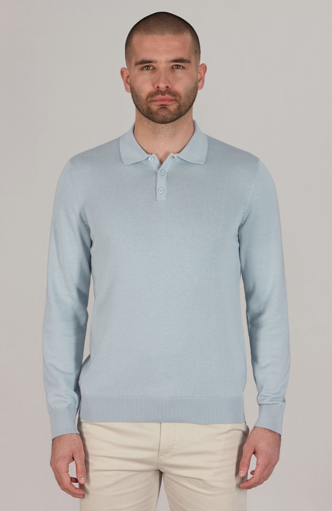 light blue mens knitted polo shirt