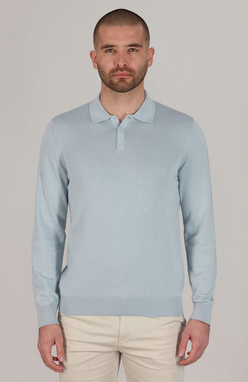 light blue mens knitted polo shirt