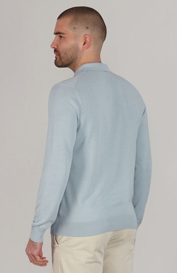 light blue mens knitted polo shirt