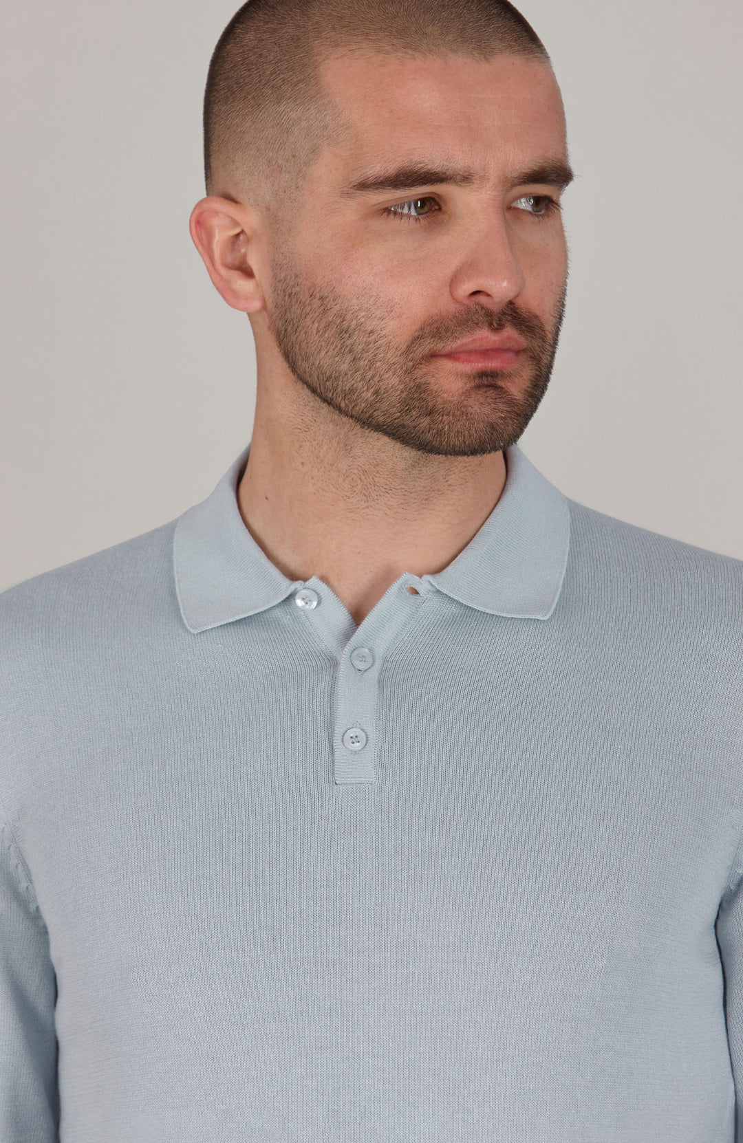 light blue mens knitted polo shirt