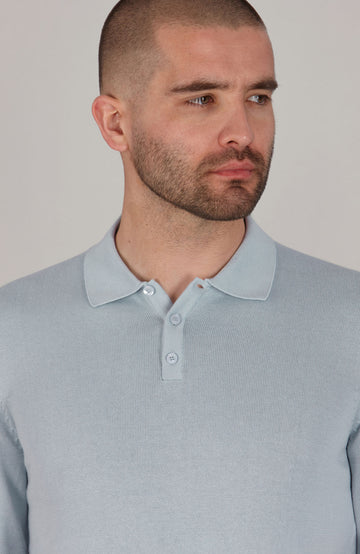 light blue mens knitted polo shirt
