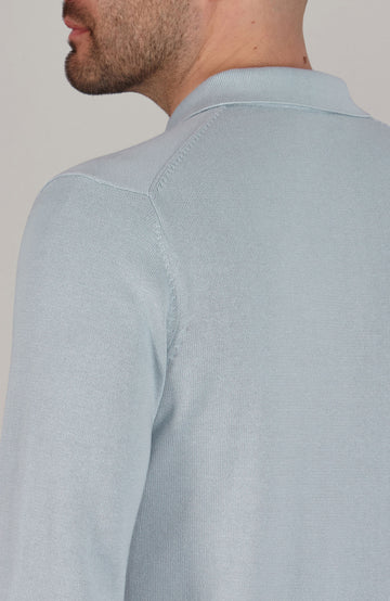 light blue mens knitted polo shirt