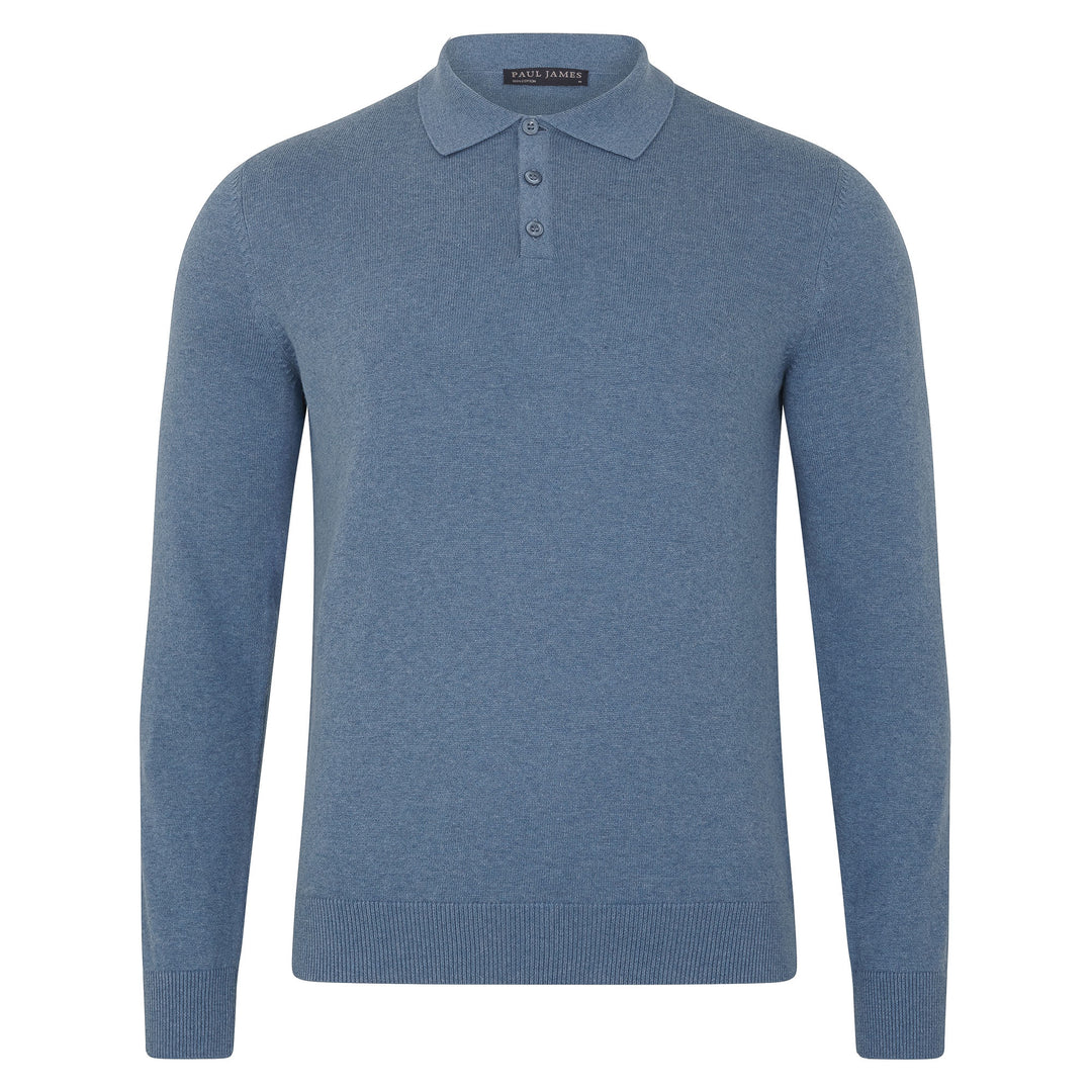 Men's Cotton Long Sleeve Knitted Polo Shirt – Paul James Knitwear