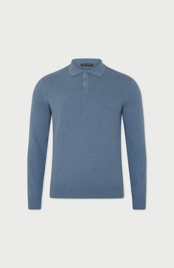 Mens Lightweight Cotton Long Sleeve Knitted Polo Shirt