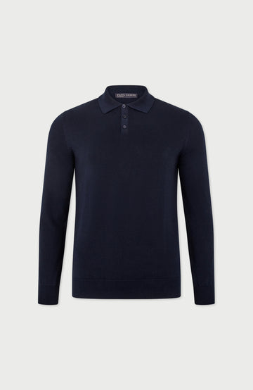 Mens Lightweight Cotton Long Sleeve Knitted Polo Shirt