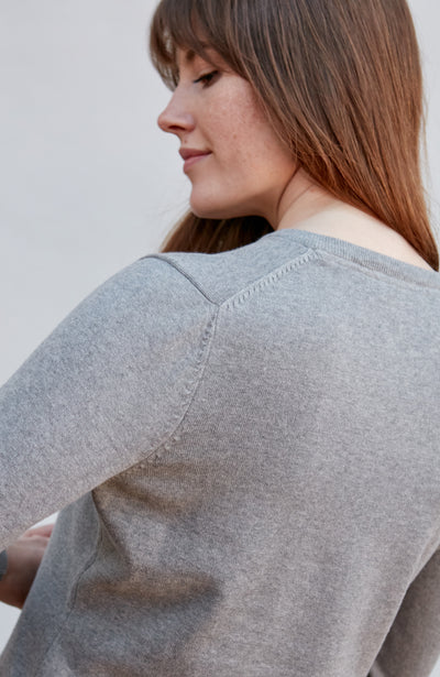 womens grey cotton v neck jumper