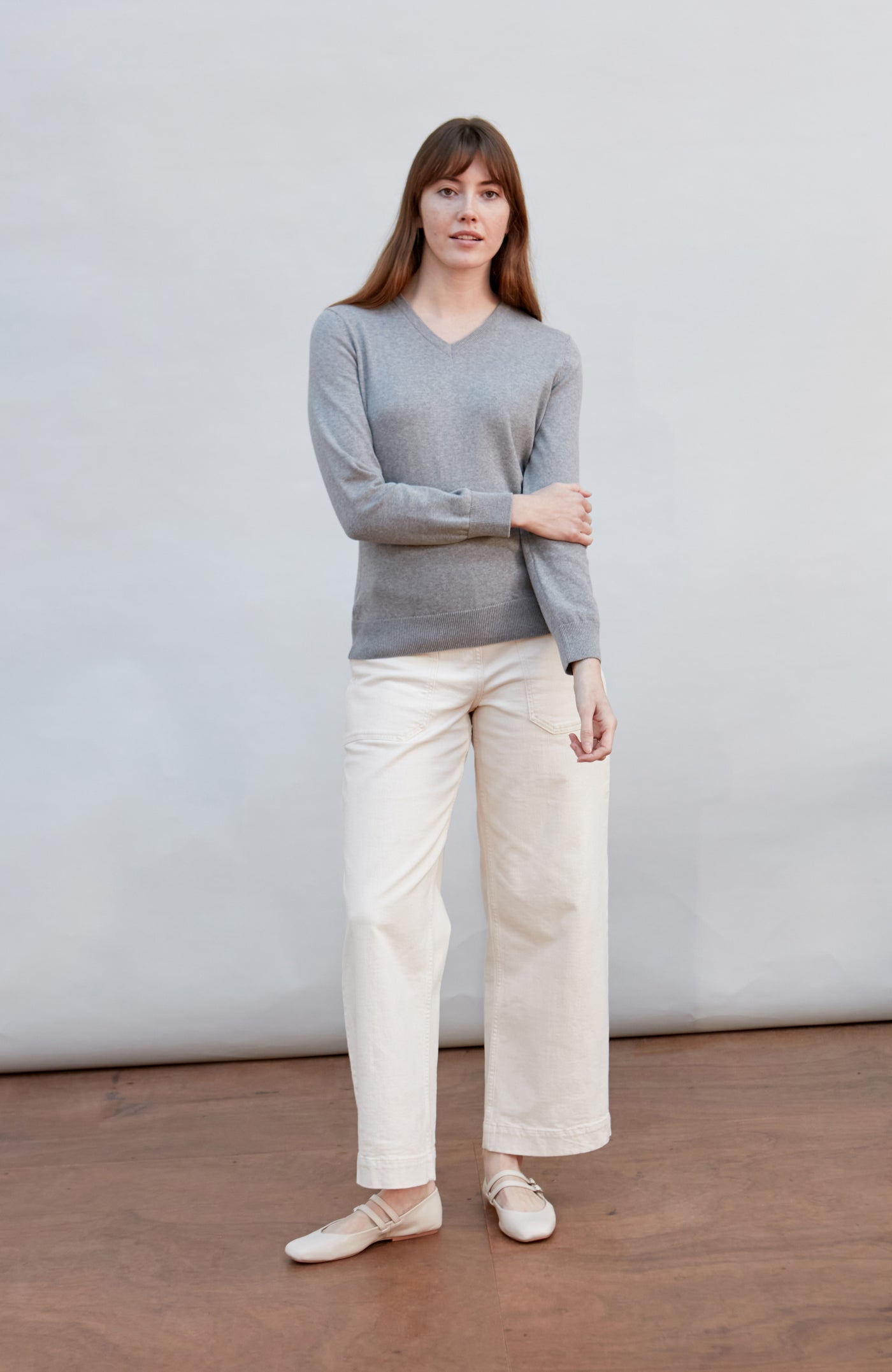 womens grey cotton v neck jumper