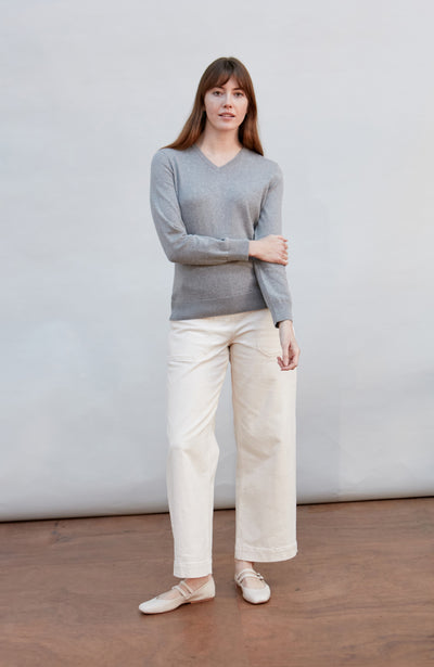 womens grey cotton v neck jumper