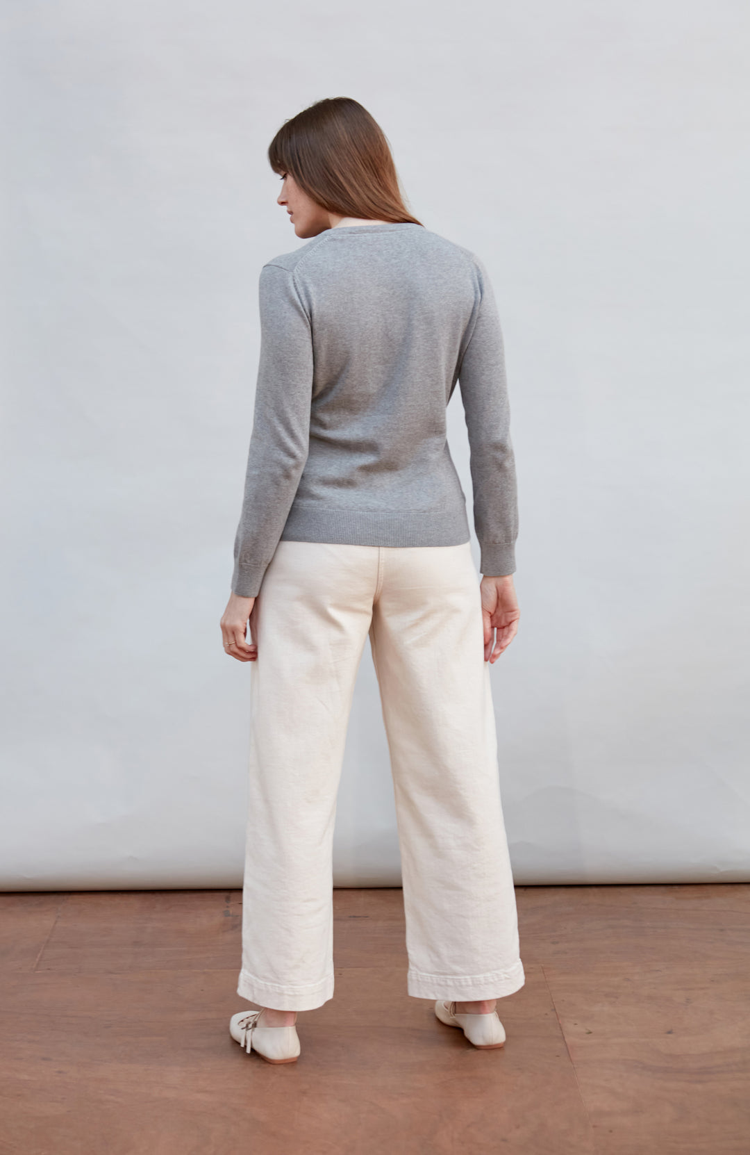 womens grey cotton v neck jumper