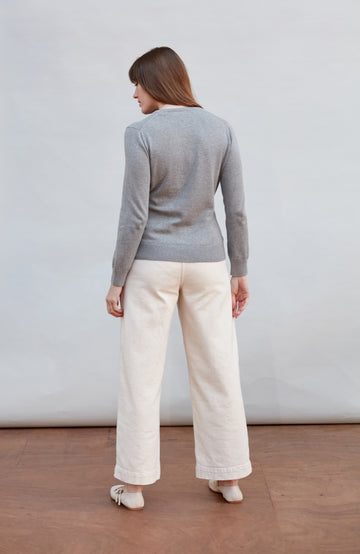 womens grey cotton v neck jumper