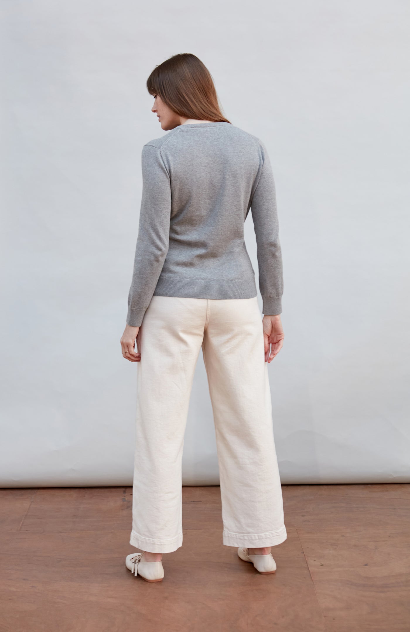 womens grey cotton v neck jumper