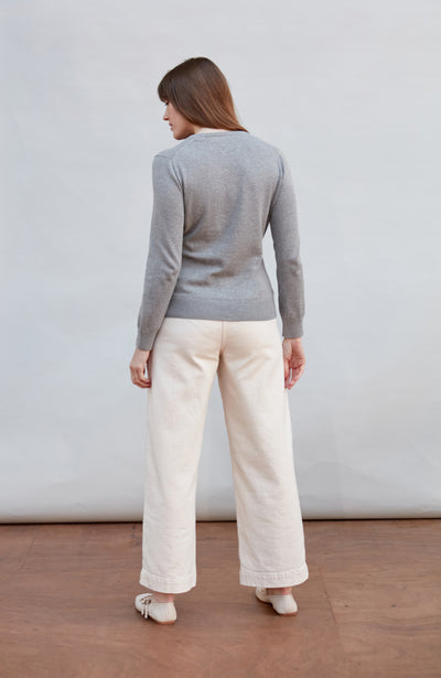 womens grey cotton v neck jumper