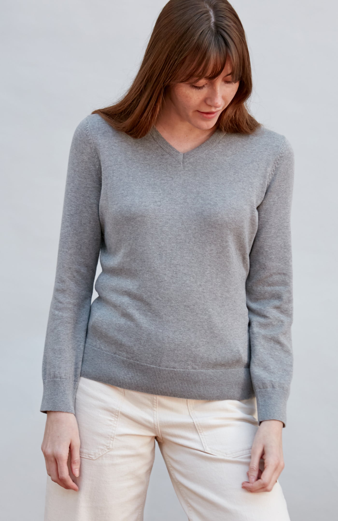 womens grey cotton v neck jumper