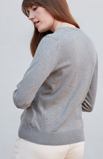 womens grey cotton v neck jumper