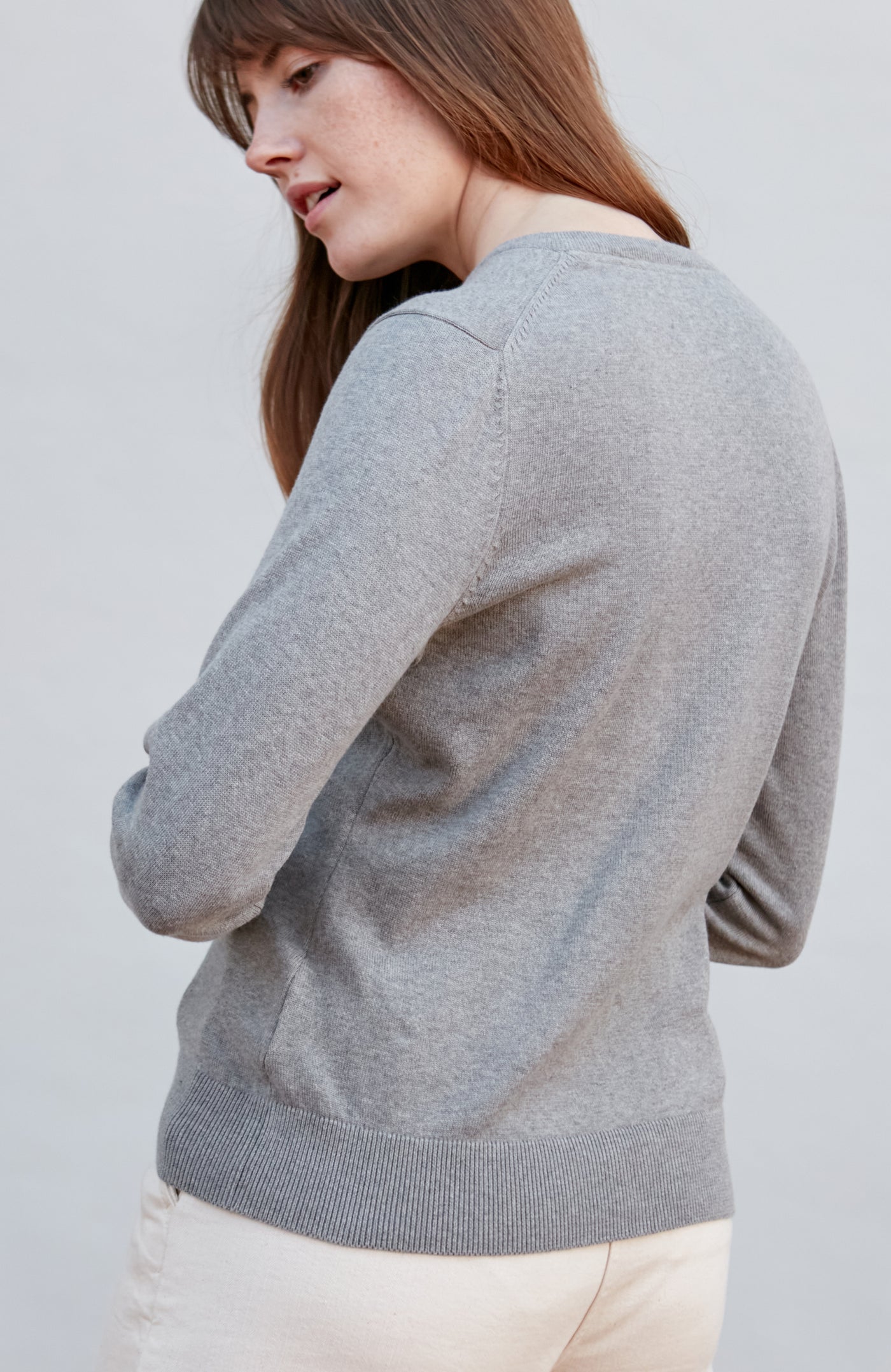womens grey cotton v neck jumper