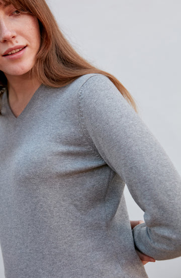 womens grey cotton v neck jumper