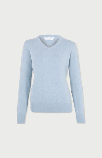 Paleblue Womens Cotton V-neck Jumper By Paul James