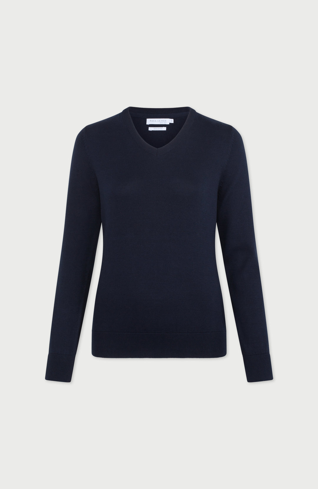 Navy Womens Cotton V-neck Jumper By Paul James