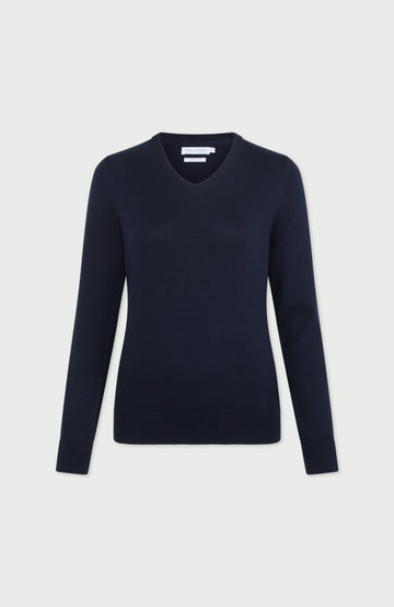 Navy Womens Cotton V-neck Jumper By Paul James
