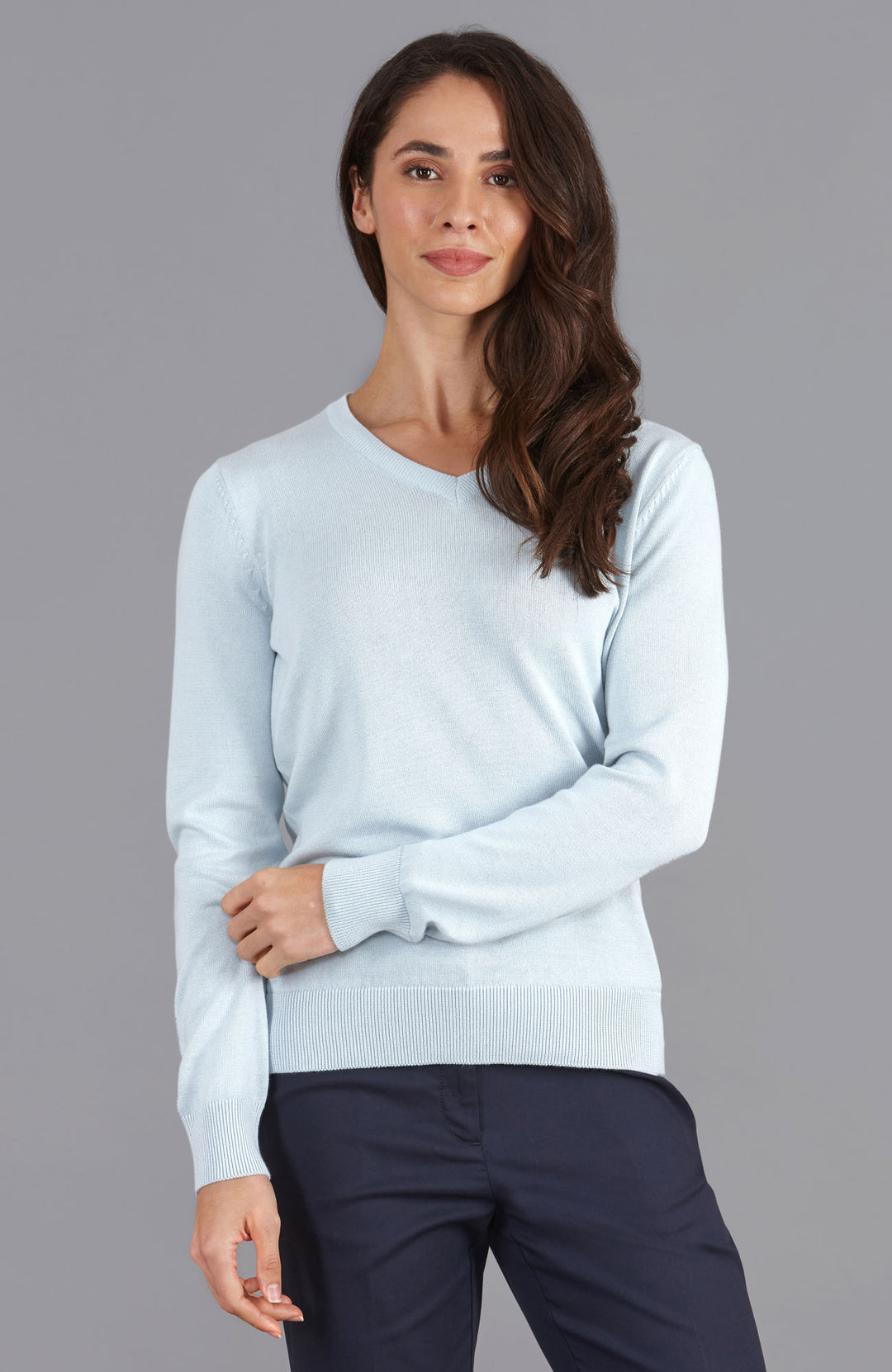 blue womens v neck cotton jumper