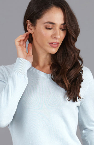 blue womens v neck cotton jumper